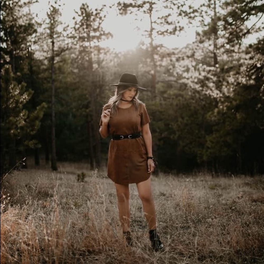 Faux suede shirt dress